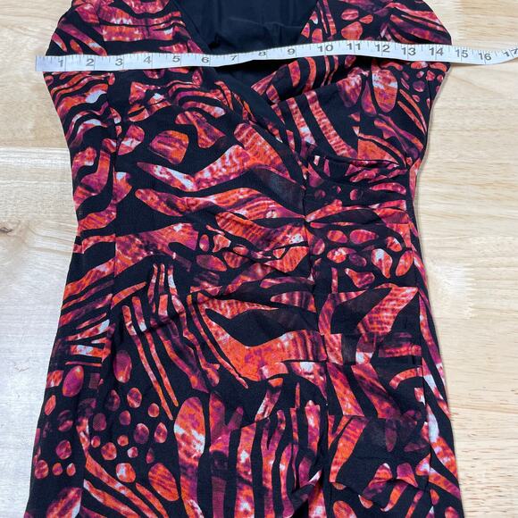 Fuzzi NWOT Abito Ruched Sleeveless A-Line Dress Passion V-Neck Faux Wrap S/M - Picture 6 of 9